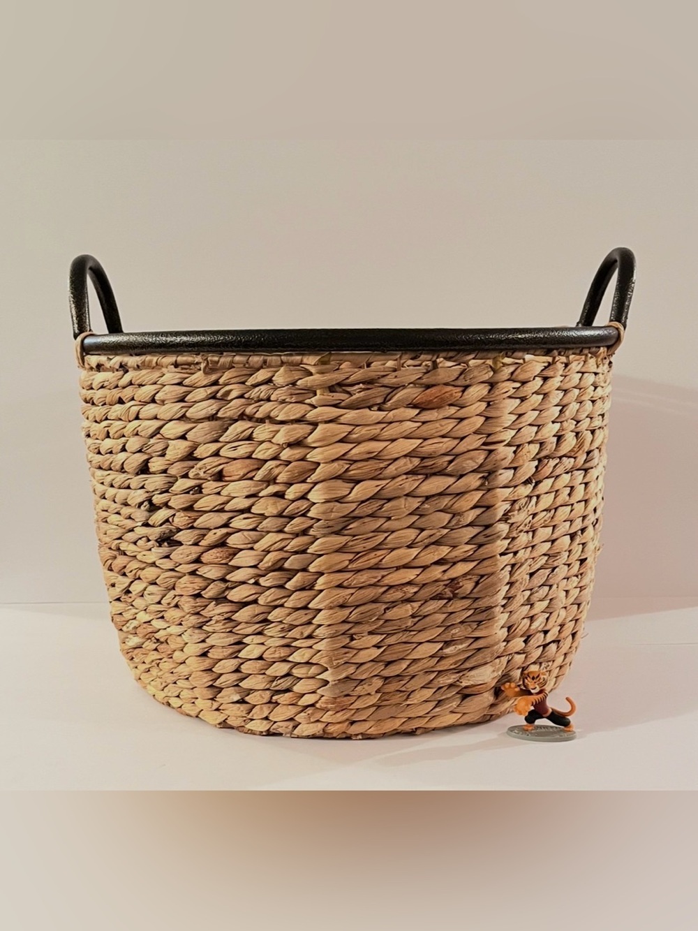 Woven Seagrass Basket Black Metal Rim Storage